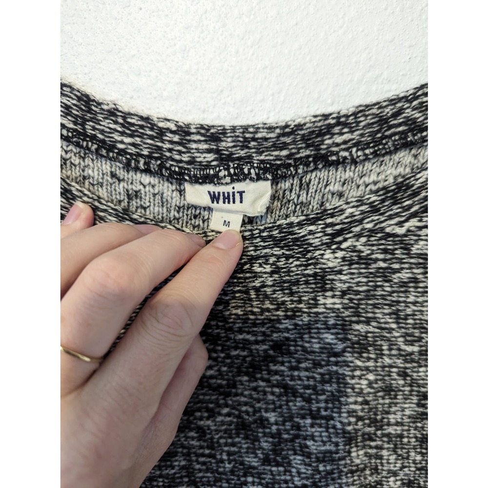 WHIT Chunky Knit Cropped Sweater Cinched Waist Tweed Black and White Monochrome - Picture 5 of 7